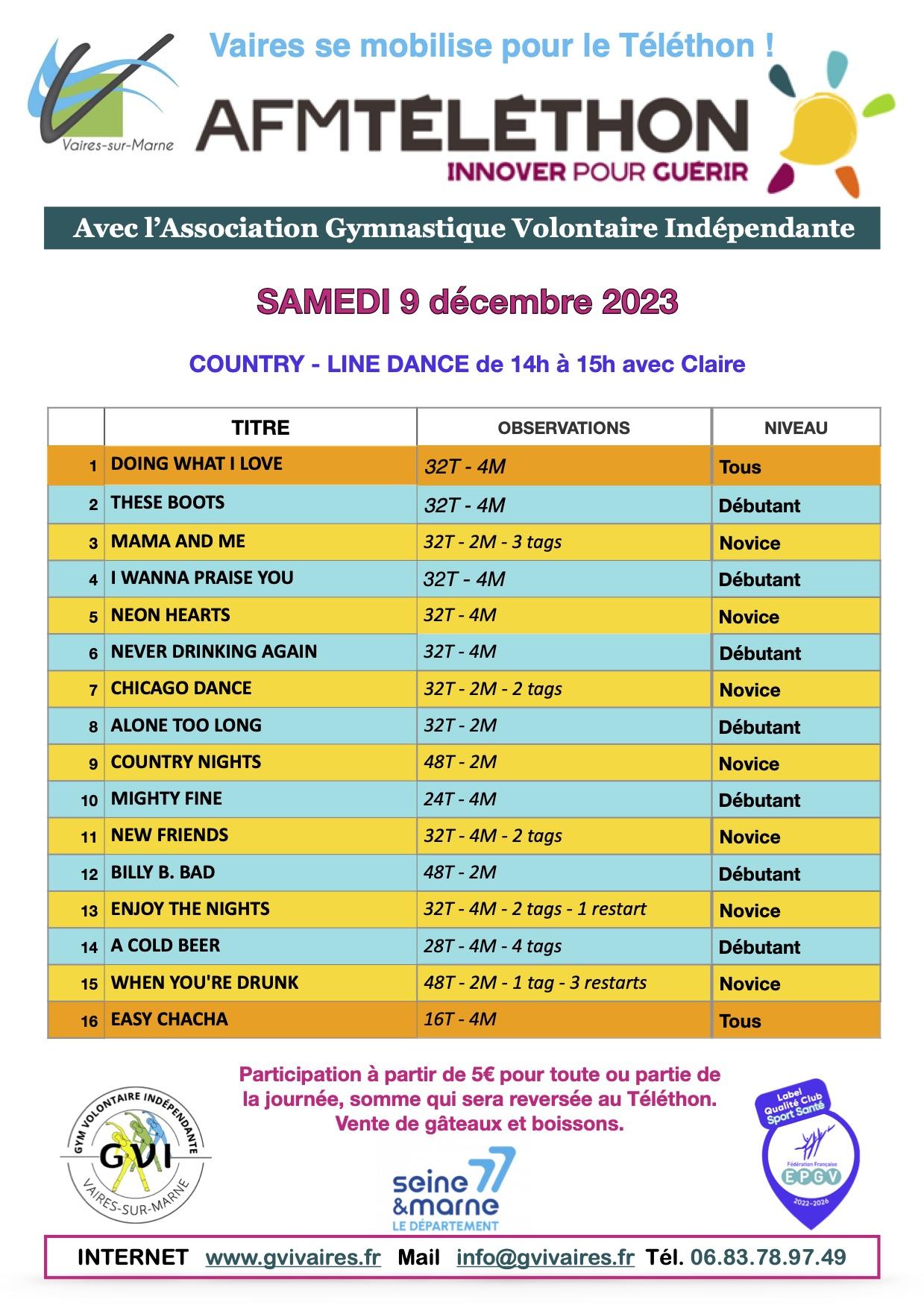 Liste country telethon 2023claire