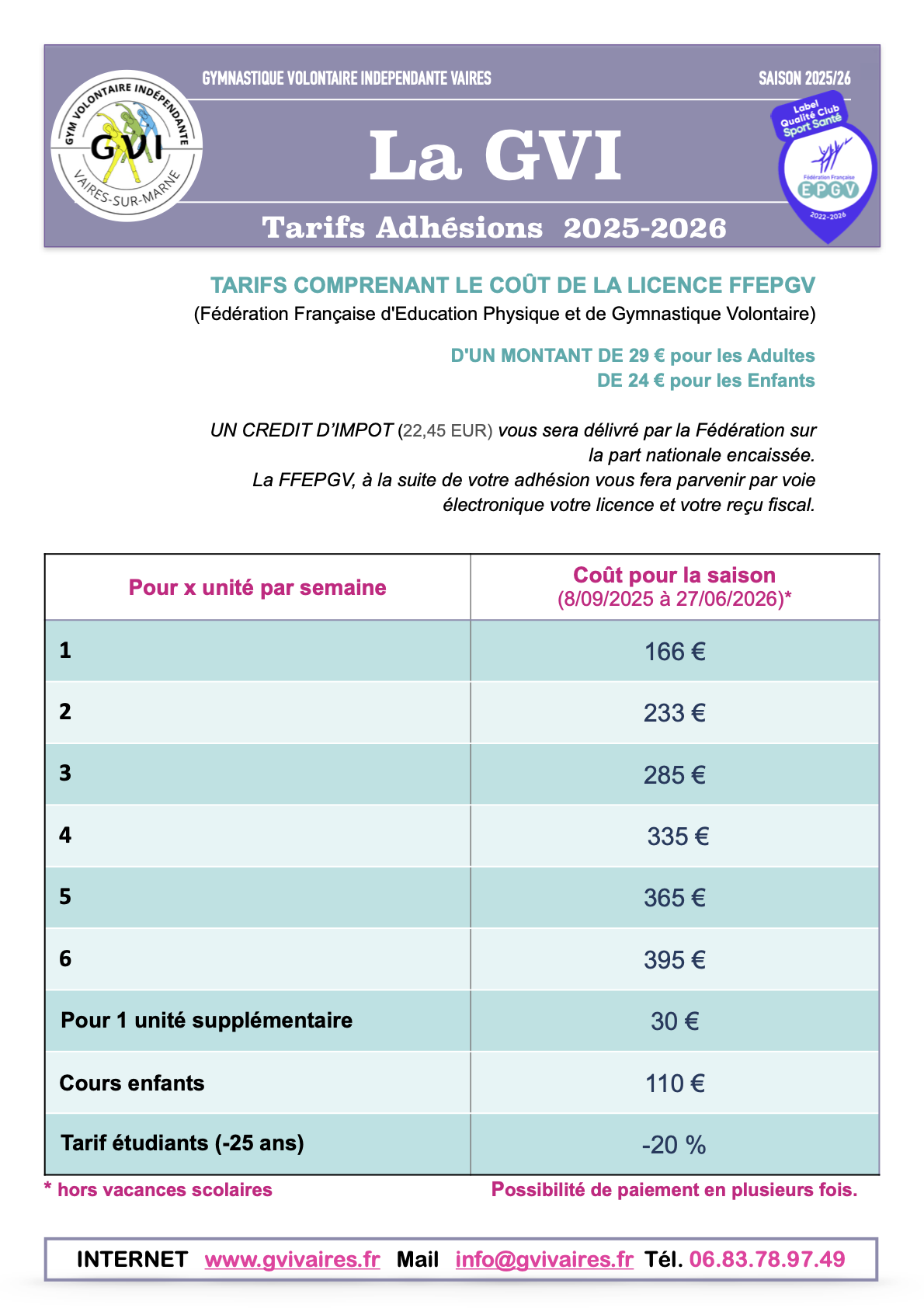 25 26 liste tarifaire